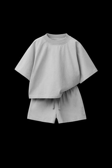 Zara GARMENT DYE T-SHIRT AND BERMUDA SET - Gray - Image 0