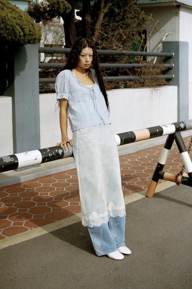 FLORAL NYLON SKIRT - White / Grey by Zara