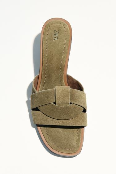 STRAPPY SPLIT SUEDE HEELED SANDALS - Khaki Green by Zara
