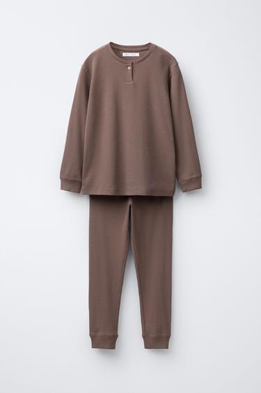 AGES 6-14 / PLAIN RIBBED PYJAMAS - Brown by Zara
