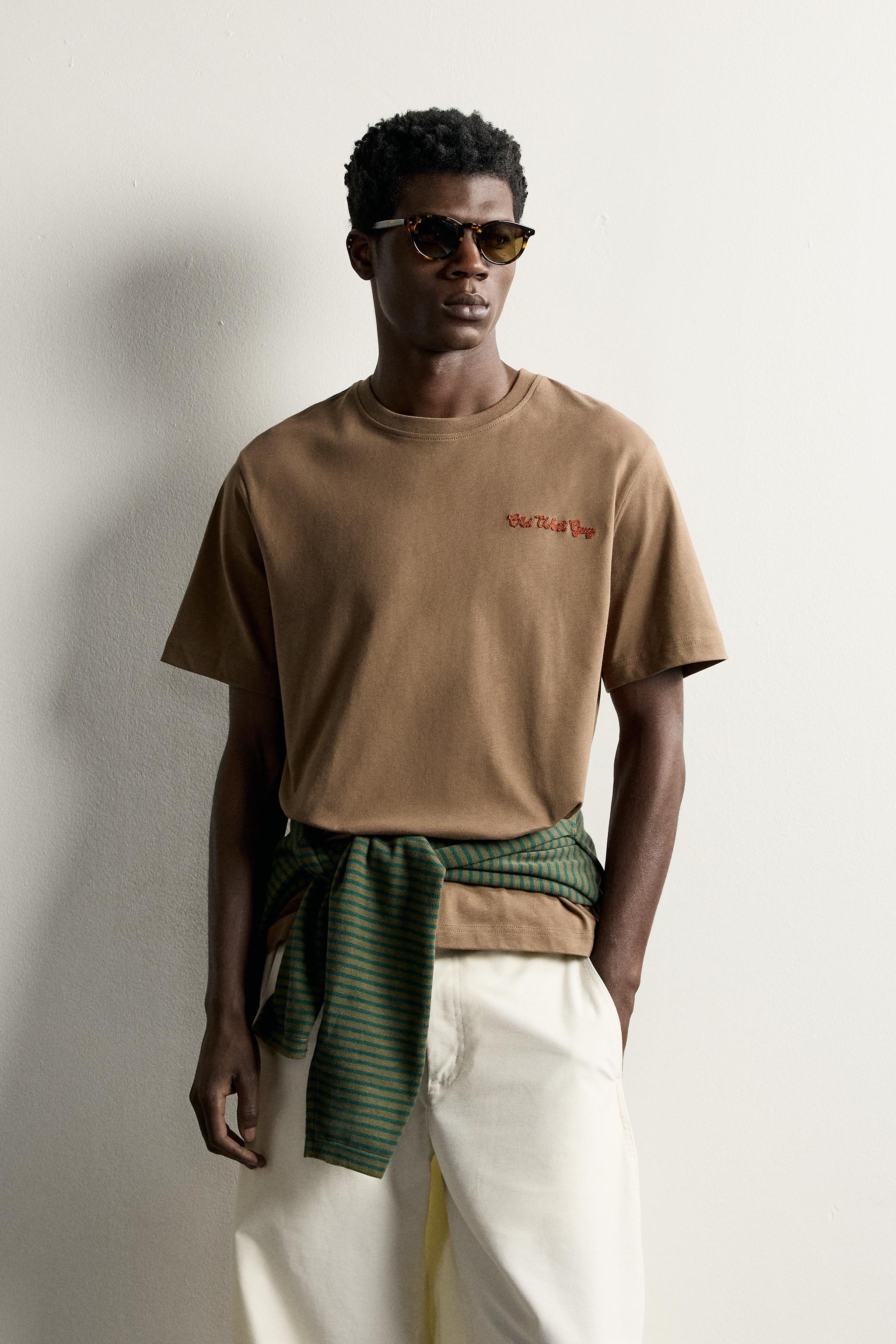 Мужские футболки Zara REGULAR FIT EMBROIDERED TEXT T-SHIRT — фото 2