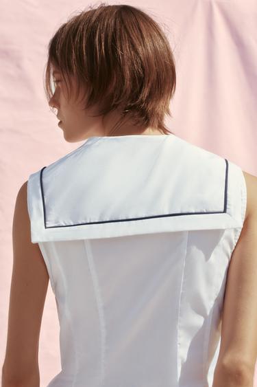 TOP EN POPELINE AVEC LISERÉS ET LACET - Blanc de Zara - Image 3