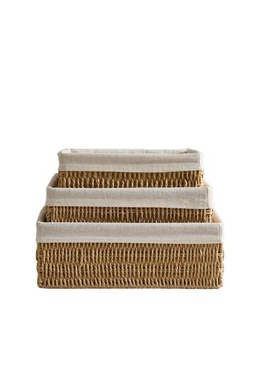 RECTANGULAR BASKET WITH COTTON LINING - Light beige by Zara