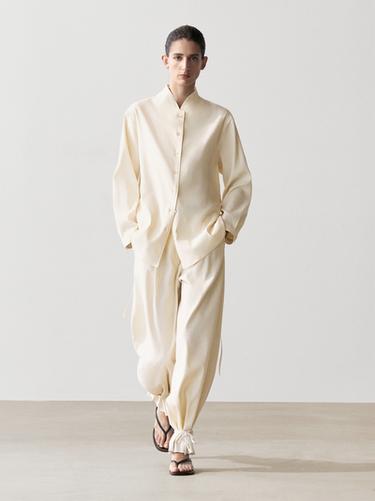 Zara Flowing overshirt with collar detail - Ecru - Image 0