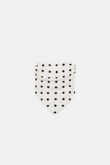 SATIN BANDEAU TOP WITH TIED POLKA DOT DETAIL - Black / White by Zara - Image 6