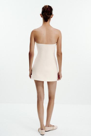 INTERLOCK BANDEAU DRESS - Ecru de Zara - Image 3