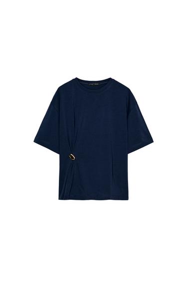 T-SHIRT EN COTON ÉPAIS AVEC APPLIQUÉ - Bleu marine de Zara