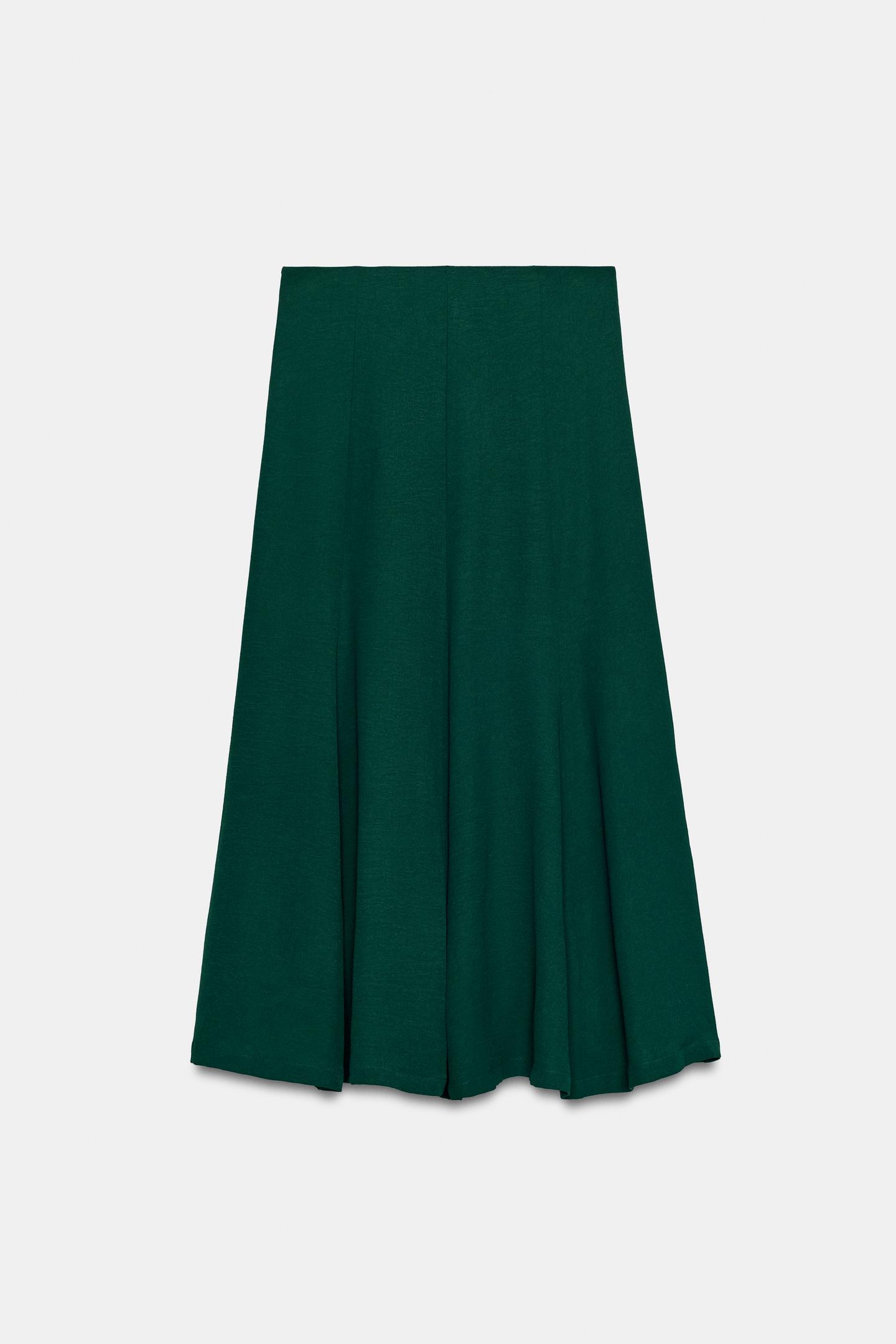 Женская юбка Zara MIDI A-LINE, цвет: Зелёный — фото 8