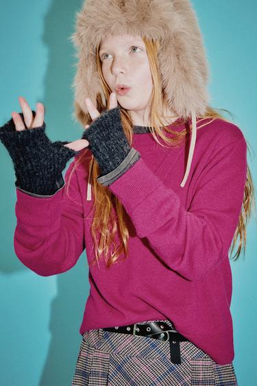 100% WOOL DOUBLE NECK JUMPER - Fuchsia by Zara