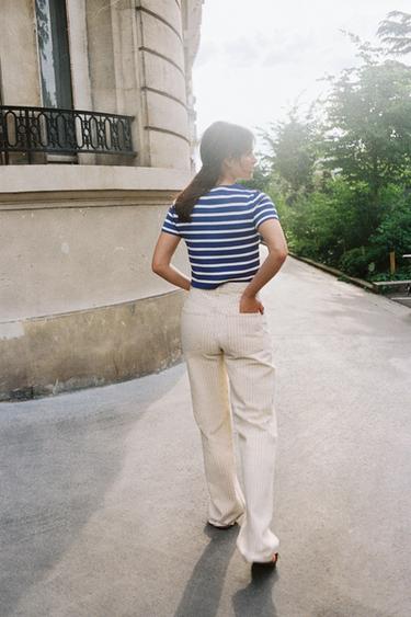 JEAN Z1975 STRAIGHT TAILLE HAUTE FULL LENGTH RAYURES - Écru de Zara