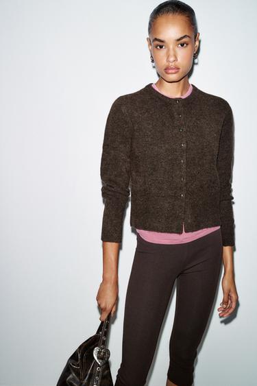 Zara BALL BUTTON KNIT CARDIGAN - brown vigore