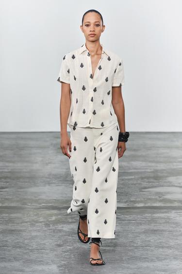 JUPE-CULOTTE BRODÉE EN CONTRASTE ZW COLLECTION - Blanc cassé de Zara - Image 0