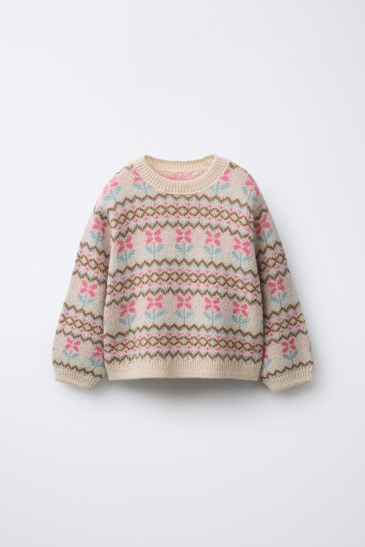 JACQUARD KNIT SWEATER WITH WOOL Fuchsia ZARA United States