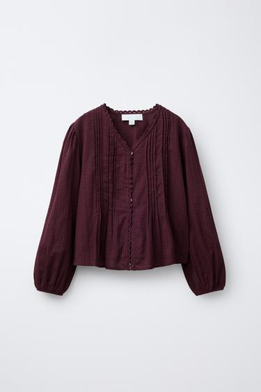 TEXTURED ROMANTIC SHIRT - Burgundy by Zara - Image 0