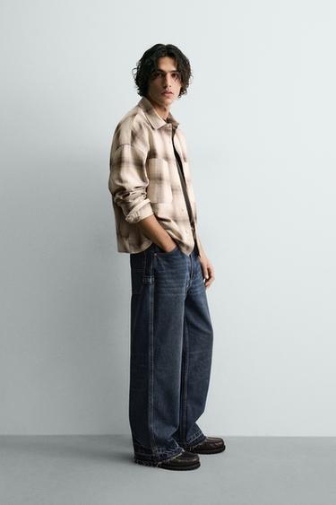 CHEMISE STRUCTURÉE À CARREAUX - Marron clair de Zara - Image 3