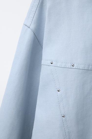 LINEN STUDDED JACKET - Sky blue by Zara - Image 5