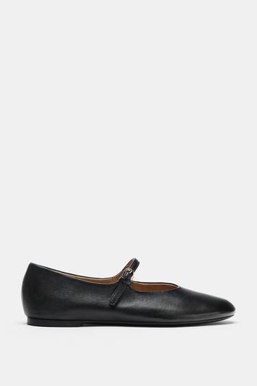 FLACHE LEDER-BALLERINAS - Schwarz von Zara