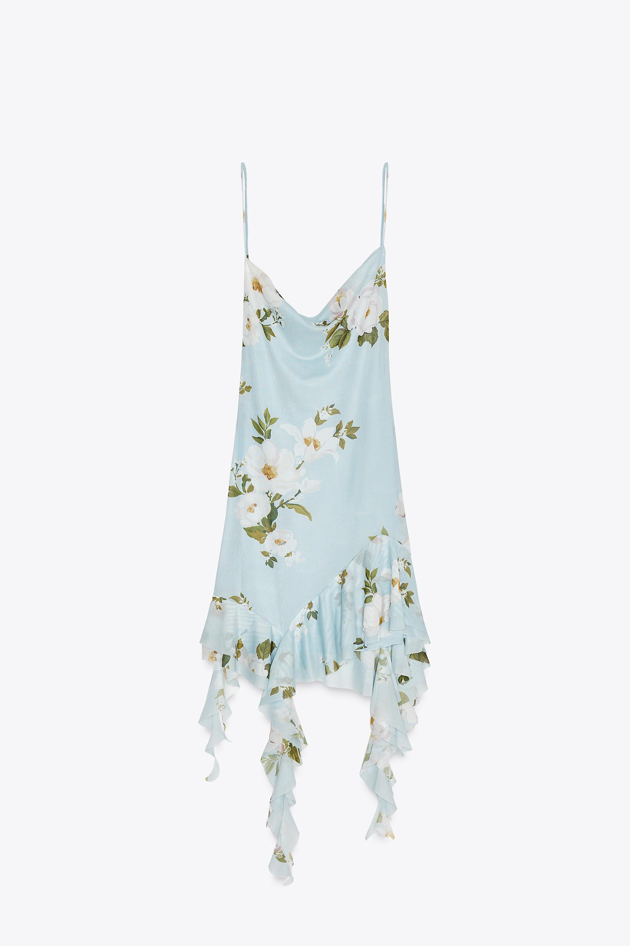 SHORT PRINTED TULLE DRESS - Blue | ZARA United States