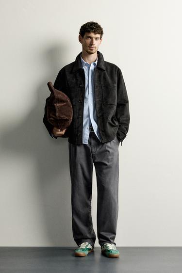 REGULAR FIT FAUX SUEDE OVERSHIRT - Black by Zara - Image 0
