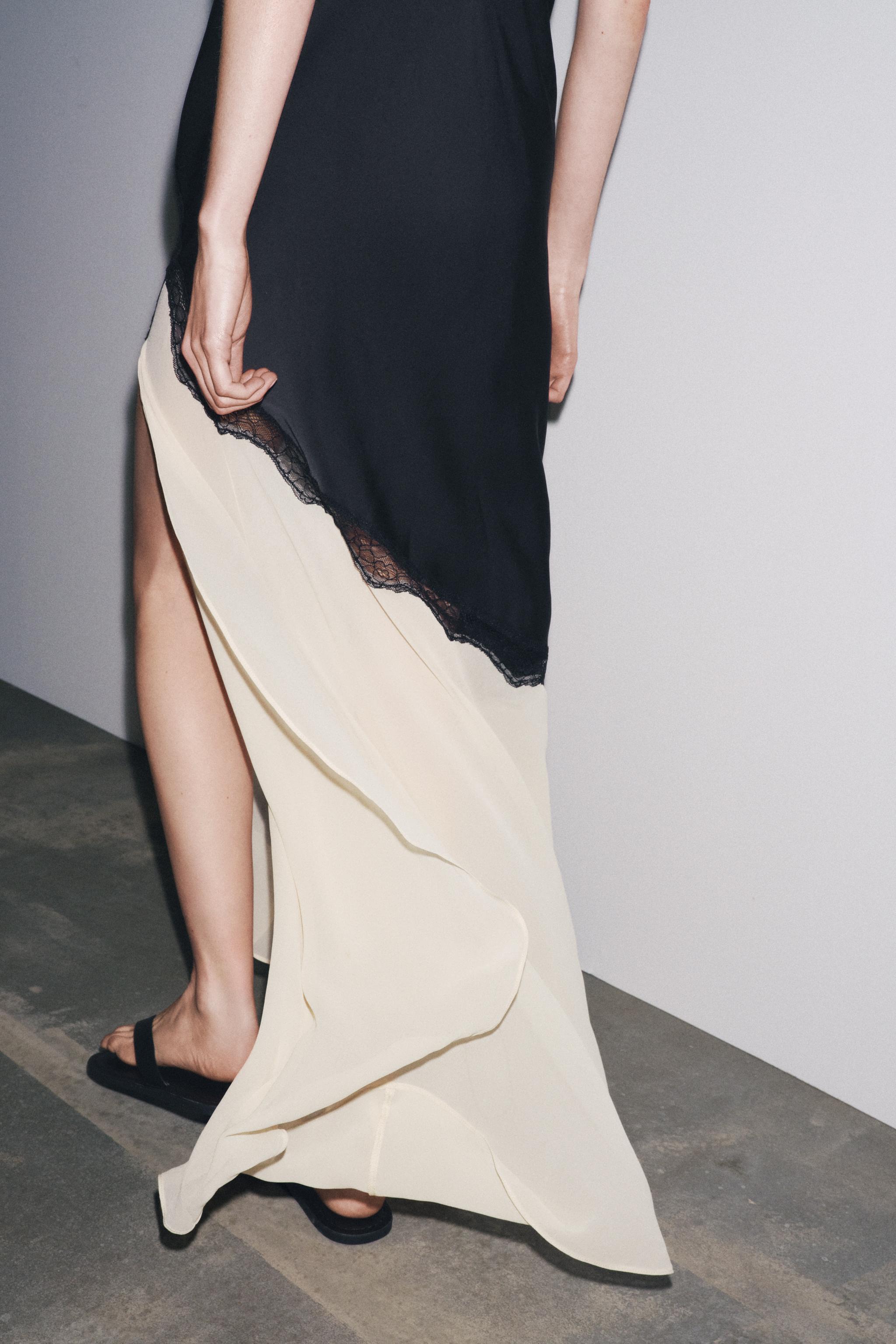 タグ付き新品★ZARAのコントラストレースワンピース★XS★ブラック/エクリュ色 コントラストレースワンピース - ブラック/エクリュ | ZARA