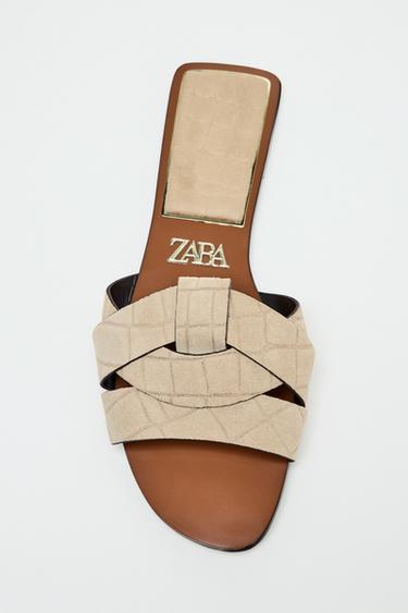 FLAT LEATHER CRISS-CROSS SANDALS - Sand Brown by Zara