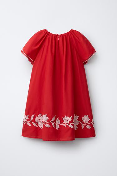 CONTRAST EMBROIDERED FLORAL DRESS - Red / White by Zara - Image 1