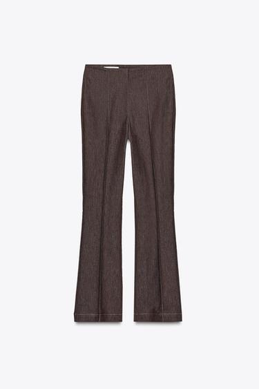 CONTRAST STITCH SEAM DETAIL FLARE TROUSERS - Brown by Zara