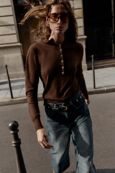 BASIC WOOL POLO SHIRT - chocolate by Zara