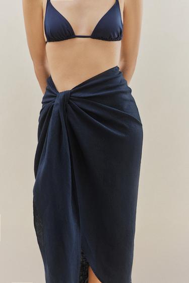 PARÉO LONG PLAGE LIN NŒUD - Bleu de Zara - Image 4