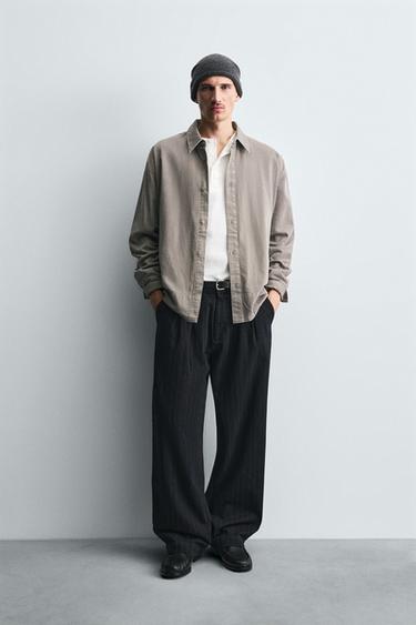 Zara STRIPED BALLOON PANTS - Blue