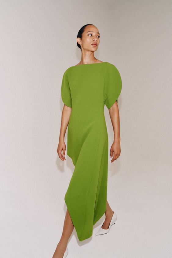 green dress zara Modest Maxi in Hunter Medium ZARA WOMAN COLLECTIONLong flowing v Green Maxi Dress for Women