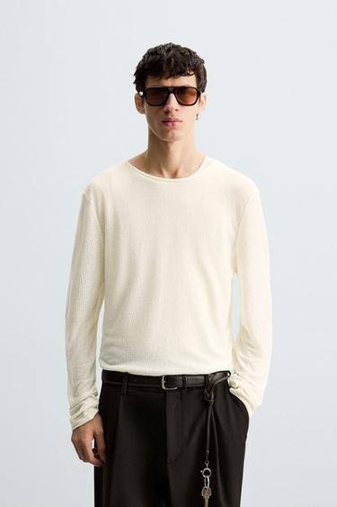SEMI-SHEER TEXTURED T-SHIRT - Ecru by Zara