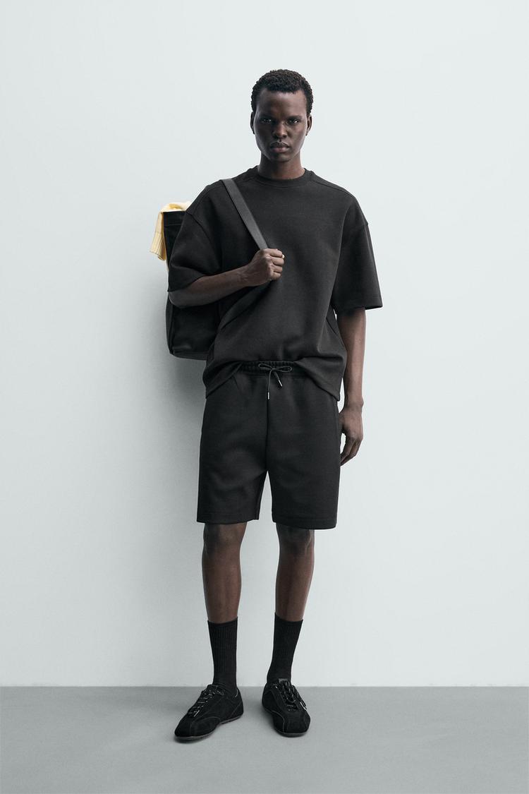 ZARA INTERLOCK RELAXED FIT JOGGER BERMUDA SHORTS