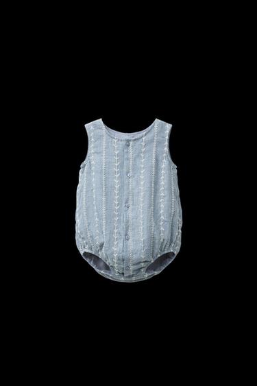 Zara EMBROIDERED ROMPER - Blue marl - Image 0