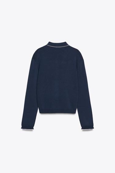 PETER PAN COLLAR KNIT CARDIGAN - Navy blue by Zara - Image 6