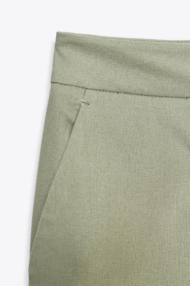 STRAIGHT-LEG LINEN BLEND TROUSERS - Light khaki by Zara - Image 6