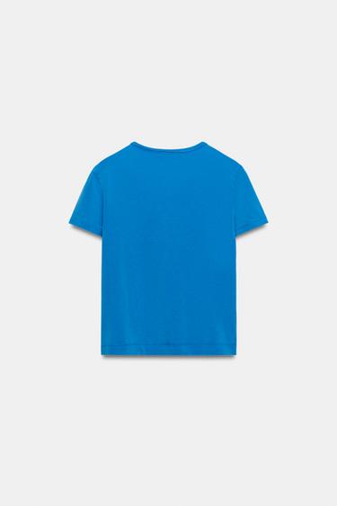 FADED-EFFECT SHINY SLOGAN T-SHIRT - Blue by Zara - Image 5