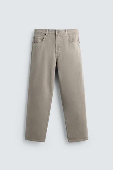 جينز بقصة مستقيمة مظهر مغسول - بيج فاتح الخاص بـ Zara