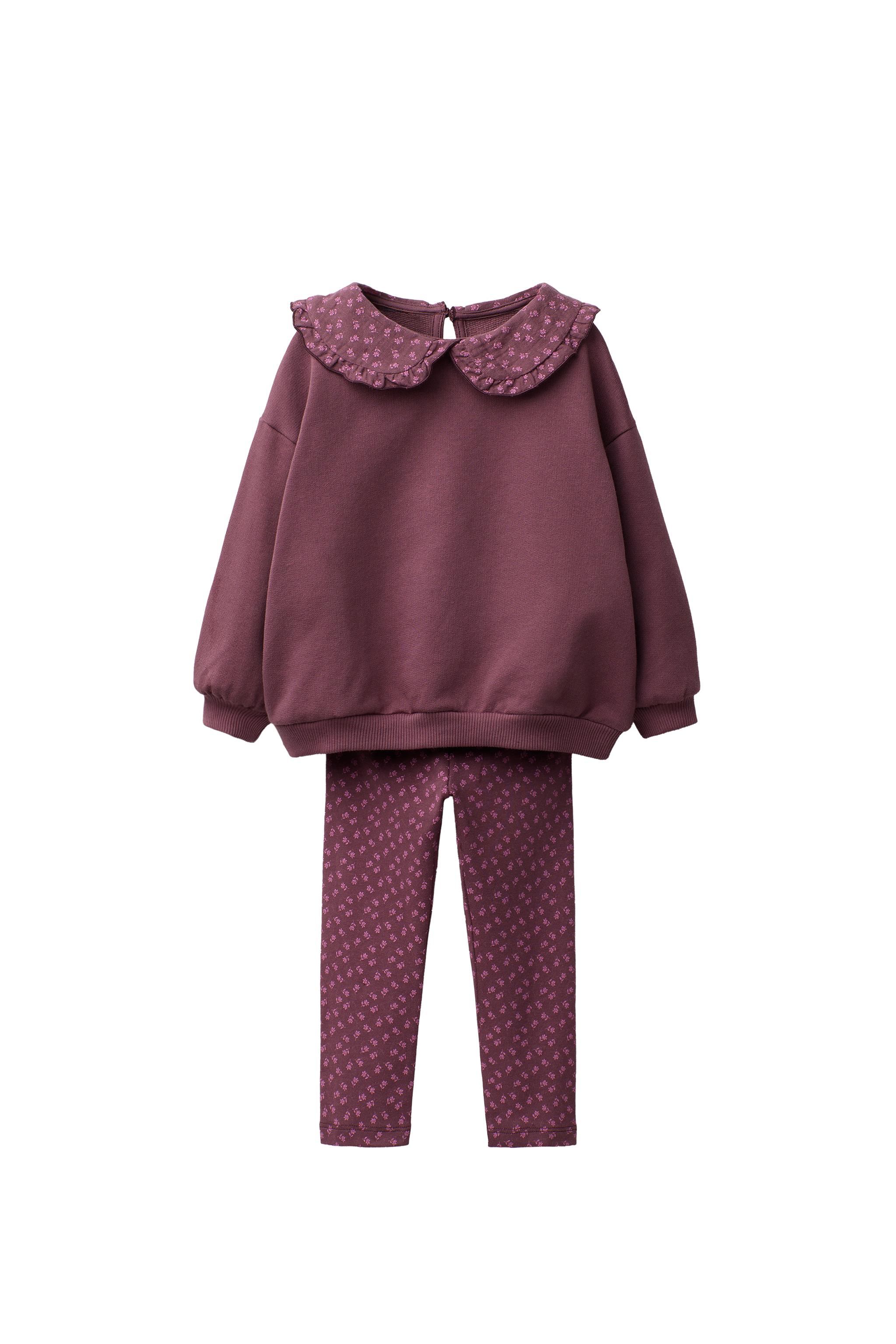 花柄スウェットシャツ＆レギンスセット - ダークパープル | ZARA Japan
