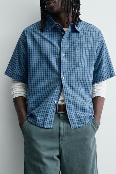 CHEMISE BOXY FIT À CARREAUX - Bleu de Zara - Image 5