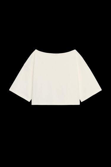 T-SHIRT AUS BAUMWOLLE MIT U-BOOT-AUSSCHNITT - Cremefarben von Zara - Bild 0