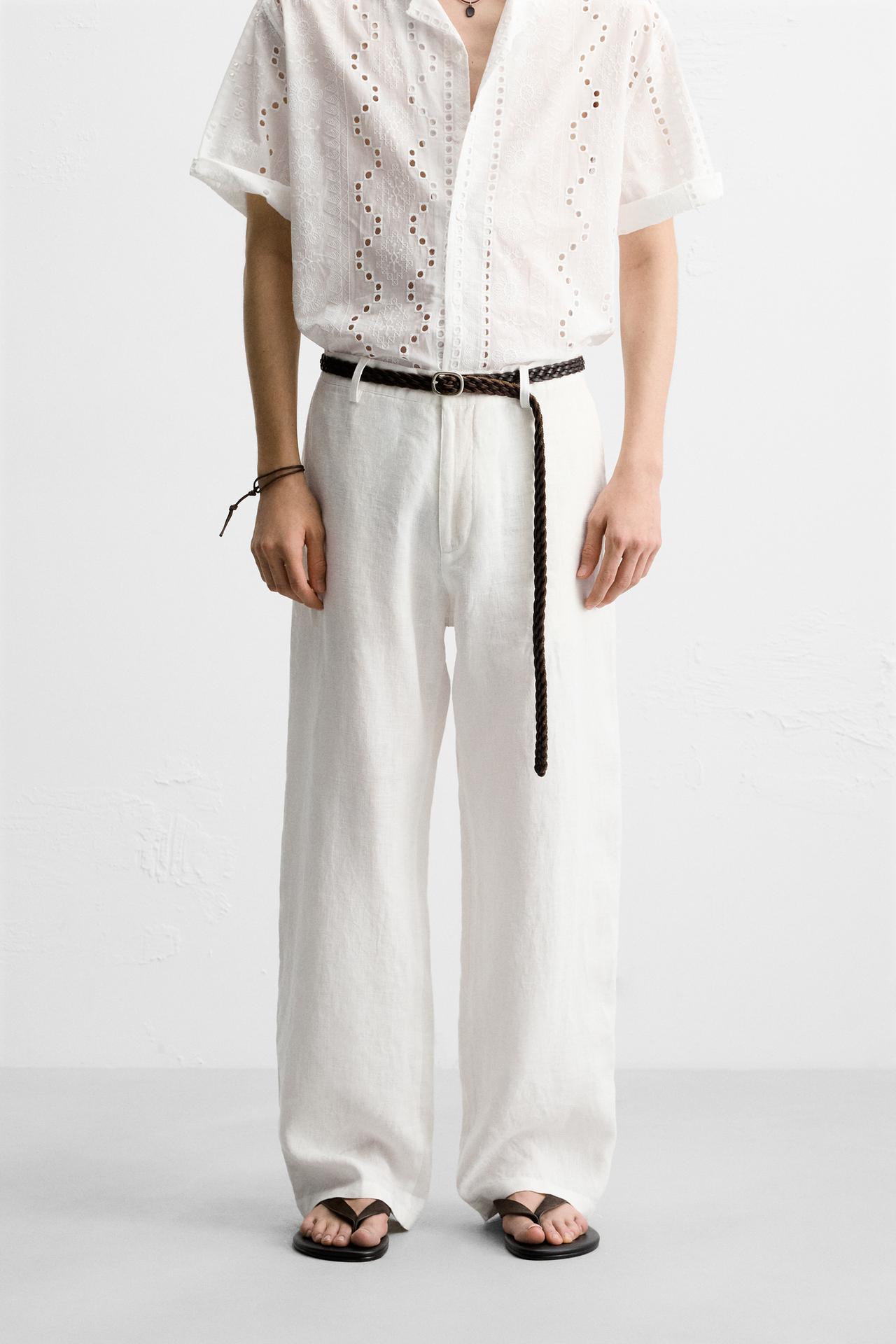 100% LINEN RELAXED FIT TROUSERS - White by Zara