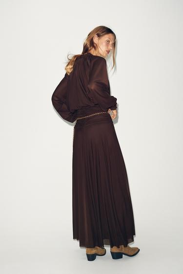 GATHERED LONG DRESS - Dark brown by Zara - Image 3