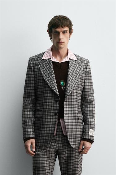 Zara CHECKERED SUIT BLAZER HARRY LAMBERT FOR ZARA X DISNEY - Gray