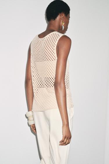 SLEEVELESS KNITTED TOP - Ecru by Zara - Image 3