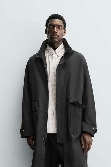 WAXED FINISH TRENCH COAT - Dark grey by Zara