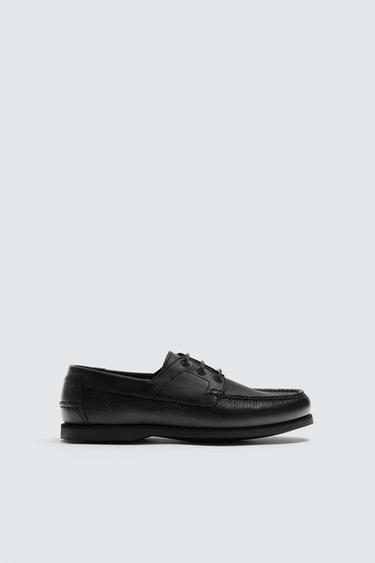 Zara LEATHER DECK SHOES - Black