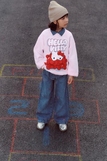 KUROMI © SANRIO WIDE-LEG DENIM TROUSERS - Blue by Zara