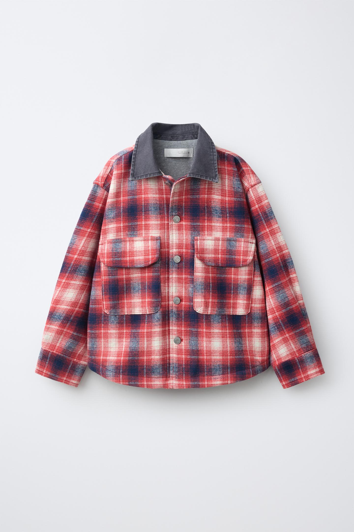 Детская рубашка Zara Plaid Overshirt, цвет: Красный