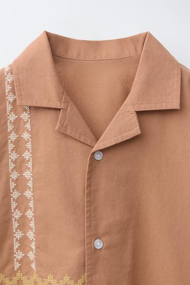 6-14 ЛЕТ/ПИЖАМА-РУБАШКА С ВЫШИВКОЙ — КОРИЧНЕВЫЙ от Zara
